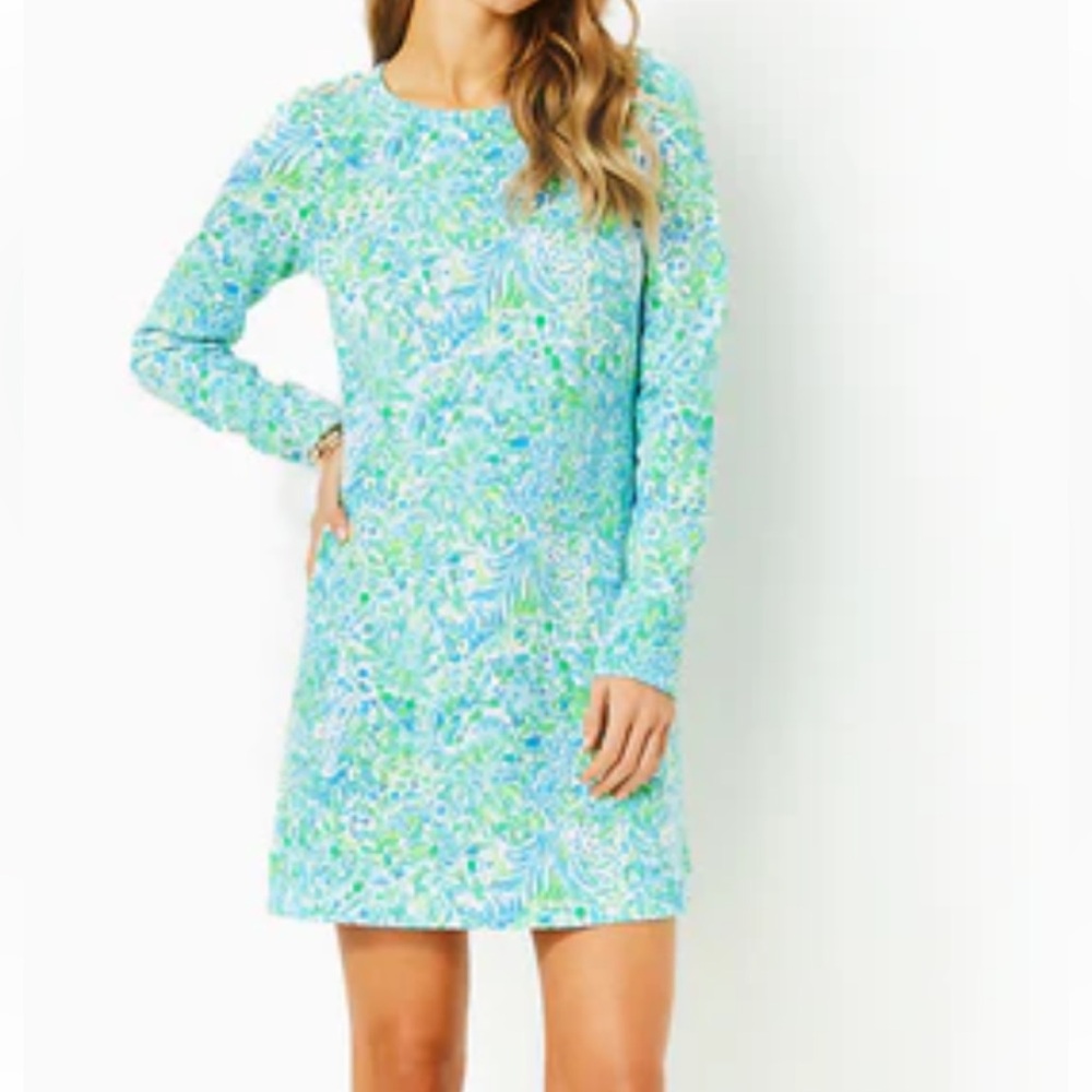 NWOT Lilly Pulitzer Sz XL Kenley Dress Hydra Blue Dandy Lions BeachComber Terry